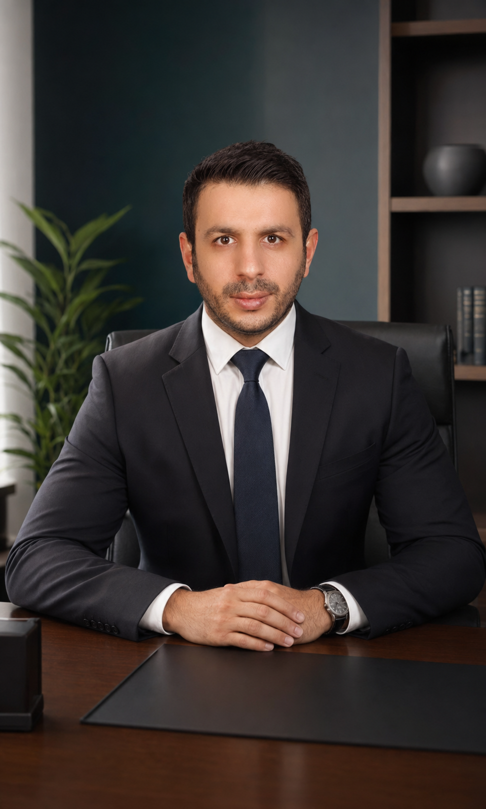 Avukat Mutlu Orhan ofis masasında